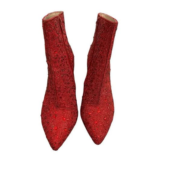 Betsey Johnson SB Cady Red Side Zipper Glitter Bootie Heels Size 7M - Picture 2 of 8